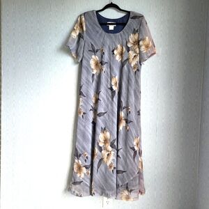 Vintage Y2K Tracy Richards 16P Floral Bias Cut Midi Dress Blue Gray Fairy Grunge